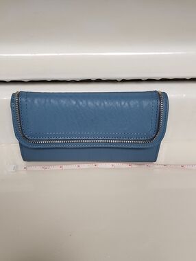 Jessica Simpson Sky Blue Leather Zip-Trim Clutch Wallet